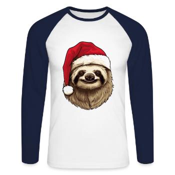 Sloth Christmas Animal Portrait Xmas - Unisex Long Sleeve Baseball T-Shirt - white/navy - Front - Nik (191cm)