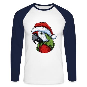 Parrot Christmas Animal Portrait Xmas - Unisex Long Sleeve Baseball T-Shirt - white/navy - Front - Nik (191cm)