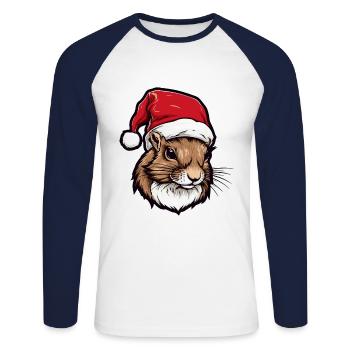 Écureuil Noël Animal Portrait Noël - T-shirt baseball manches longues Homme - blanc/marine - Devant - Nik (191cm)