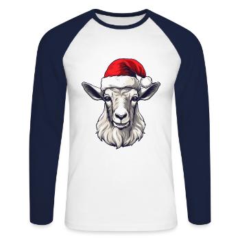 Ziege Xmas Weihnachten Porträt Xmas - Unisex Baseballshirt langarm - Weiß/Navy - Vorne - Nik (191cm)
