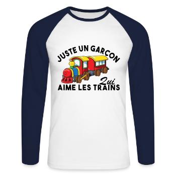 Juste un garçon qui aime les trains - T-shirt baseball manches longues Homme - blanc/marine - Devant - Nik (191cm)
