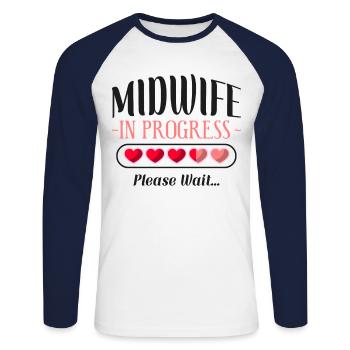 Nurse Midwife Birth Worker Student - Unisex Long Sleeve Baseball T-Shirt - white/navy - Front - Nik (191cm)