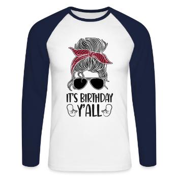 Infirmière sage-femme accoucheuse - T-shirt baseball manches longues Homme - blanc/marine - Devant - Nik (191cm)