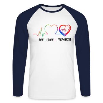 Nurse Midwife Birth Worker Live - Unisex Baseballshirt langarm - Weiß/Navy - Vorne - Nik (191cm)