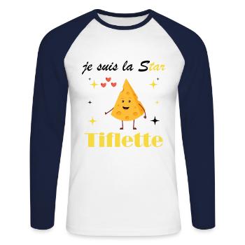 I'm the tiflette star - Unisex Long Sleeve Baseball T-Shirt - white/navy - Front - Nik (191cm)