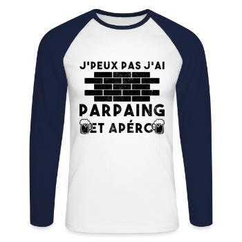 J'Peux Pas J'Ai Parpains Apéro Maçon Humour - T-shirt baseball manches longues Homme - blanc/marine - Devant - Nik (191cm)