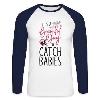 LD Labour And Delivery Nurse - Unisex Long Sleeve Baseball T-Shirt - white/navy - Front - Nik (191cm)