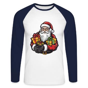 Bande dessinée du Père Noël - T-shirt baseball manches longues Homme - blanc/marine - Devant - Nik (191cm)