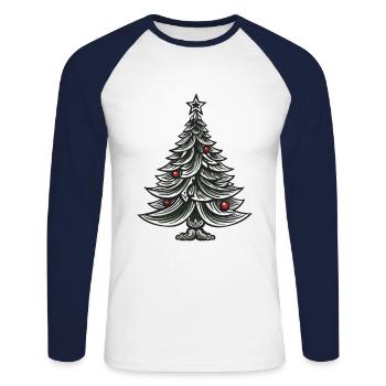 Sapin de Noël Noël - T-shirt baseball manches longues Homme - blanc/marine - Devant - Nik (191cm)