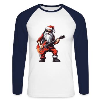 Santa Claus Guitar Santa - Unisex Long Sleeve Baseball T-Shirt - white/navy - Front - Nik (191cm)