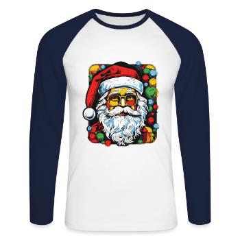 Père Noël coloré Père Noël Père Noël - T-shirt baseball manches longues Homme - blanc/marine - Devant - Nik (191cm)
