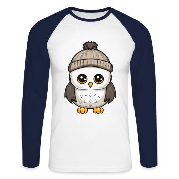 Eule Winter Comic Illustration - Unisex Baseballshirt langarm - Weiß/Navy - Vorne - Nik (191cm)