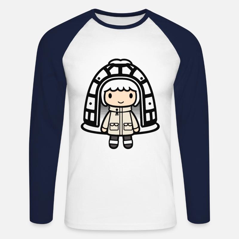Winter Eskimo Iglu Niedlich - Unisex Baseballshirt langarm - Weiß/Navy