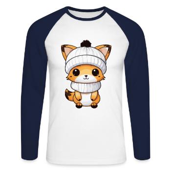 Fuchs Winter Comic Illustration - Unisex Baseballshirt langarm - Weiß/Navy - Vorne - Nik (191cm)