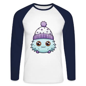 Froid, Hiver, Créature, Esquimau - T-shirt baseball manches longues Homme - blanc/marine - Devant - Nik (191cm)