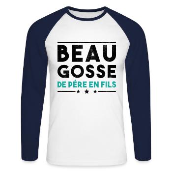 Beau Gosse De Père En Fils - T-shirt baseball manches longues Homme - blanc/marine - Devant - Nik (191cm)