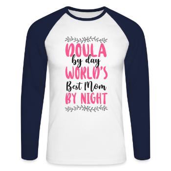 Doula Birth Worker Doula By Day - Unisex Long Sleeve Baseball T-Shirt - white/navy - Front - Nik (191cm)