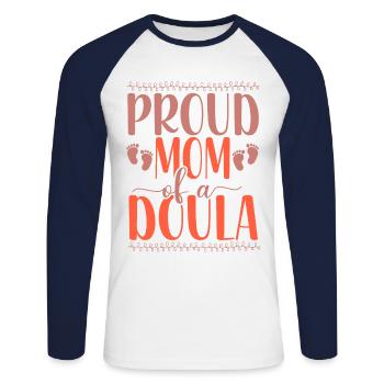 Doula Travailleuse à la naissance Maman Fière Maman - T-shirt baseball manches longues Homme - blanc/marine - Devant - Nik (191cm)