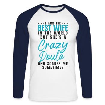 Doula Birth Worker Wife Husband I - Unisex Baseballshirt langarm - Weiß/Navy - Vorne - Nik (191cm)