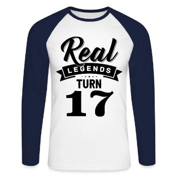 Echte Legenden werden 17, 17 Geburtstag - Unisex Baseballshirt langarm - Weiß/Navy - Vorne - Nik (191cm)