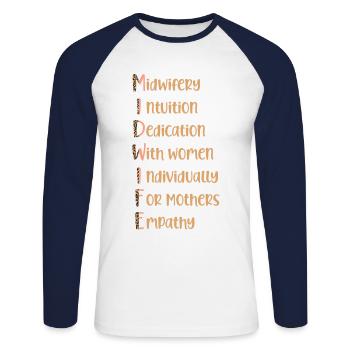 Nurse Midwife Birth Worker - Unisex Baseballshirt langarm - Weiß/Navy - Vorne - Nik (191cm)