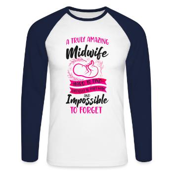Nurse Midwife Birth Worker A Truly - Unisex Long Sleeve Baseball T-Shirt - white/navy - Front - Nik (191cm)
