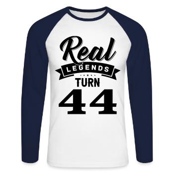 Real legends turn 44, 44 birthday - Unisex Long Sleeve Baseball T-Shirt - white/navy - Front - Nik (191cm)
