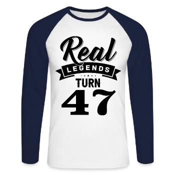 Real Legends Turn 47, 47 Birthday - Unisex Long Sleeve Baseball T-Shirt - white/navy - Front - Nik (191cm)