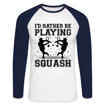Joueur de squash Joueur de squash Joueur de tennis Raquetball Spor - T-shirt baseball manches longues Homme - blanc/marine - Devant - Nik (191cm)