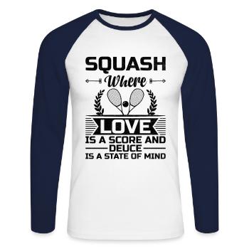 Joueur de squash Joueur de squash Joueur de tennis Raquetball Spor - T-shirt baseball manches longues Homme - blanc/marine - Devant - Nik (191cm)