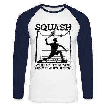 Joueur de squash Joueur de squash Joueur de tennis Raquetball Spor - T-shirt baseball manches longues Homme - blanc/marine - Devant - Nik (191cm)