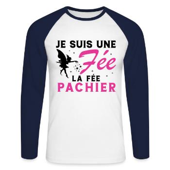 Je suis une fée la fée pachier Cadeau Humoristique - T-shirt baseball manches longues Homme - blanc/marine - Devant - Nik (191cm)