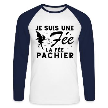 Je suis une fée la fée pachier Cadeau Humoristique - T-shirt baseball manches longues Homme - blanc/marine - Devant - Nik (191cm)
