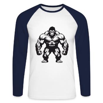 Gorilla Muskeln Fitness Gym - Unisex Baseballshirt langarm - Weiß/Navy - Vorne - Nik (191cm)