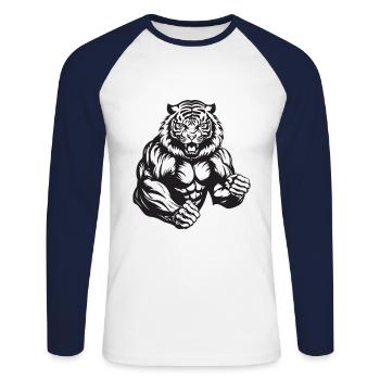 Tiger Musculation Muscles Workout Gym - T-shirt baseball manches longues Homme - blanc/marine - Devant - Nik (191cm)