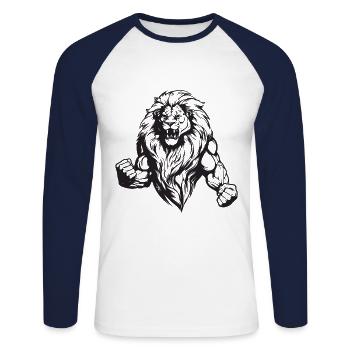 Lion Muscles Gym Bodybuilding - Unisex Long Sleeve Baseball T-Shirt - white/navy - Front - Nik (191cm)