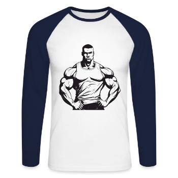 Bodybuilder Muscles Workout Gym - Unisex Long Sleeve Baseball T-Shirt - white/navy - Front - Nik (191cm)