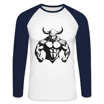 Bull Bull Gym Musculation Muscles - T-shirt baseball manches longues Homme - blanc/marine - Devant - Nik (191cm)