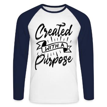 Mit Einem Zweck Geschaffen Christlicher Bibelvers - Unisex Baseballshirt langarm - Weiß/Navy - Vorne - Nik (191cm)