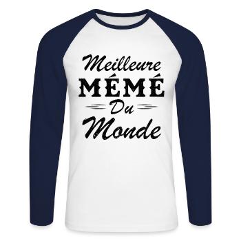 Cadeau Mémé Meilleure Mémé du Monde - T-shirt baseball manches longues Homme - blanc/marine - Devant - Nik (191cm)