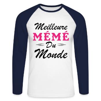 Cadeau Mémé Meilleure Mémé du Monde - T-shirt baseball manches longues Homme - blanc/marine - Devant - Nik (191cm)