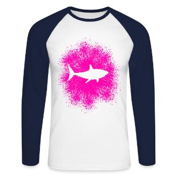 Requin requin dans la mer - T-shirt baseball manches longues Homme - blanc/marine - Devant - Nik (191cm)
