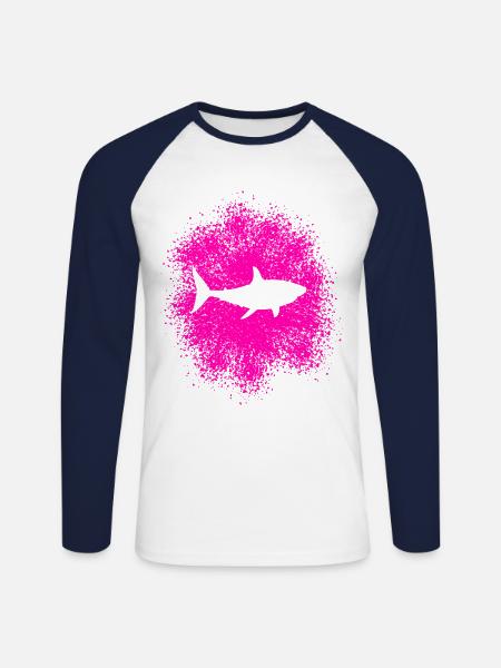 Requin requin dans la mer - T-shirt baseball manches longues Homme - blanc/marine