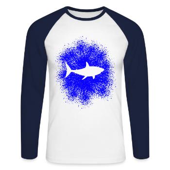 Requin requin dans la mer - T-shirt baseball manches longues Homme - blanc/marine - Devant - Nik (191cm)