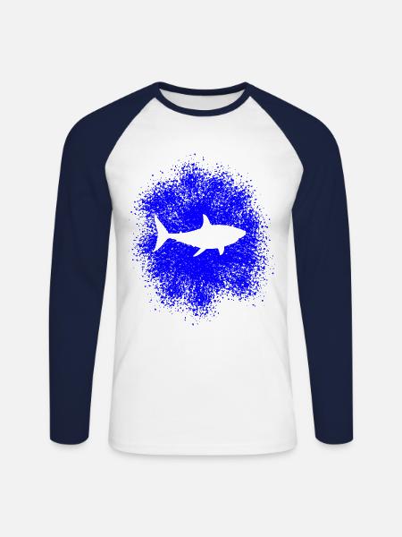 Requin requin dans la mer - T-shirt baseball manches longues Homme - blanc/marine