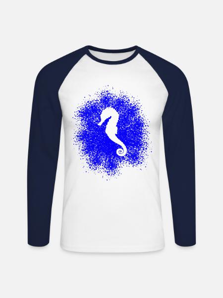 Hippocampe - T-shirt baseball manches longues Homme - blanc/marine