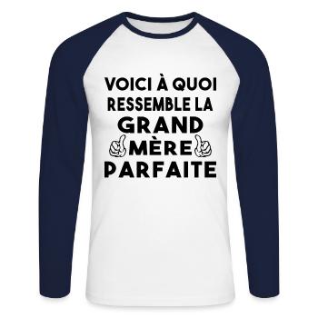 Grand Mère Parfaite Mémère Mémé Mamie Bonne Maman - T-shirt baseball manches longues Homme - blanc/marine - Devant - Nik (191cm)