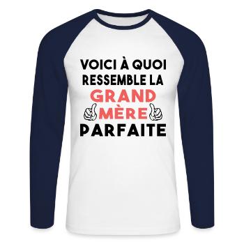 Grand Mère Parfaite Mémère Mémé Mamie Bonne Maman - T-shirt baseball manches longues Homme - blanc/marine - Devant - Nik (191cm)