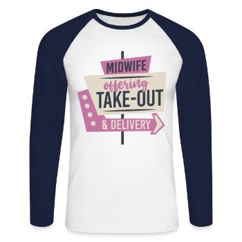 Nurse Midwife Birth Worker Midwife - Unisex Long Sleeve Baseball T-Shirt - white/navy - Front - Nik (191cm)