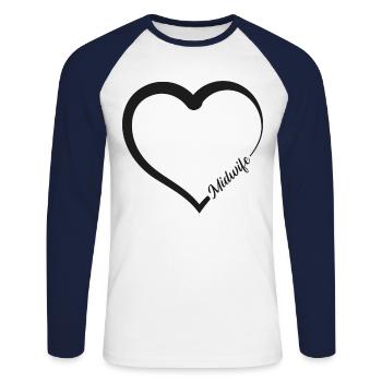Infirmière Sage-Femme Accoucheuse Coeur - T-shirt baseball manches longues Homme - blanc/marine - Devant - Nik (191cm)